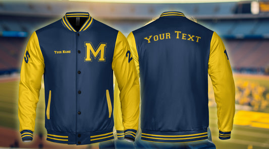 Game Day Glory: How The Blue and Yellow Varsity Jacket Energizes University of Michigan Fans