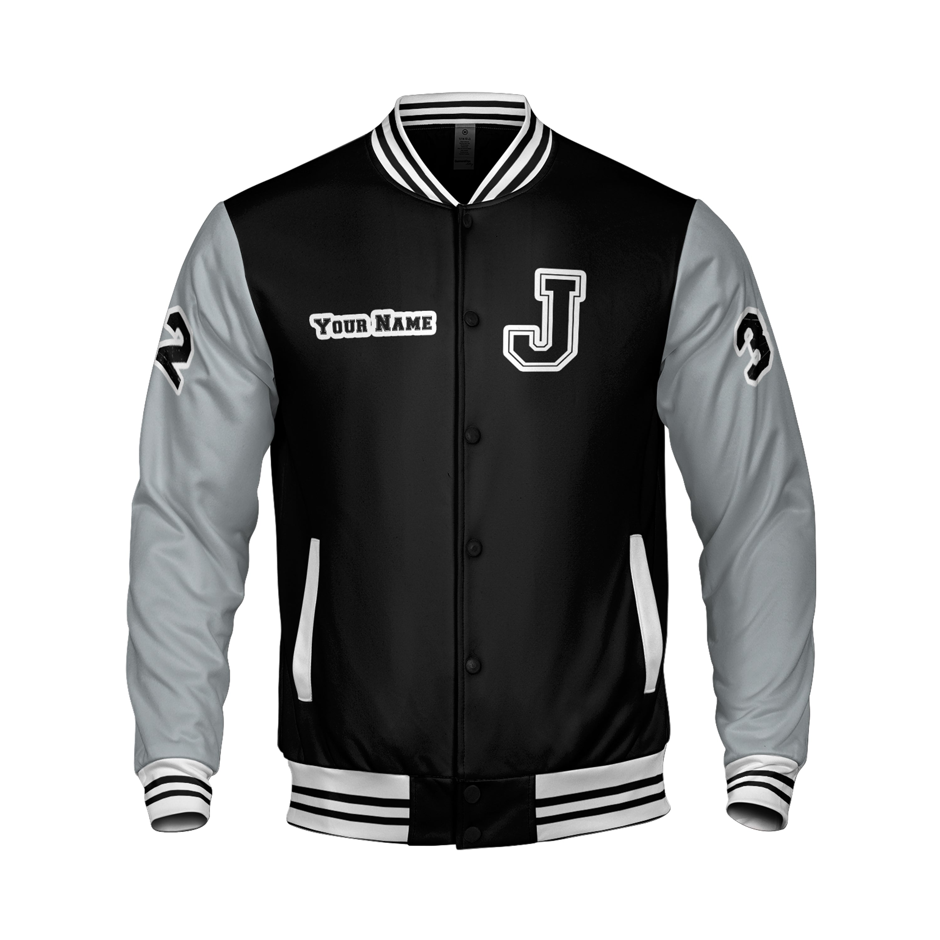 Straight To Hell - Jet wool varsity jacket in 1 of 3 color combinations.  Fitted, snap closure, D pocket stitching, and fabric detail under collar.  Engraved metal church key hangs from inside