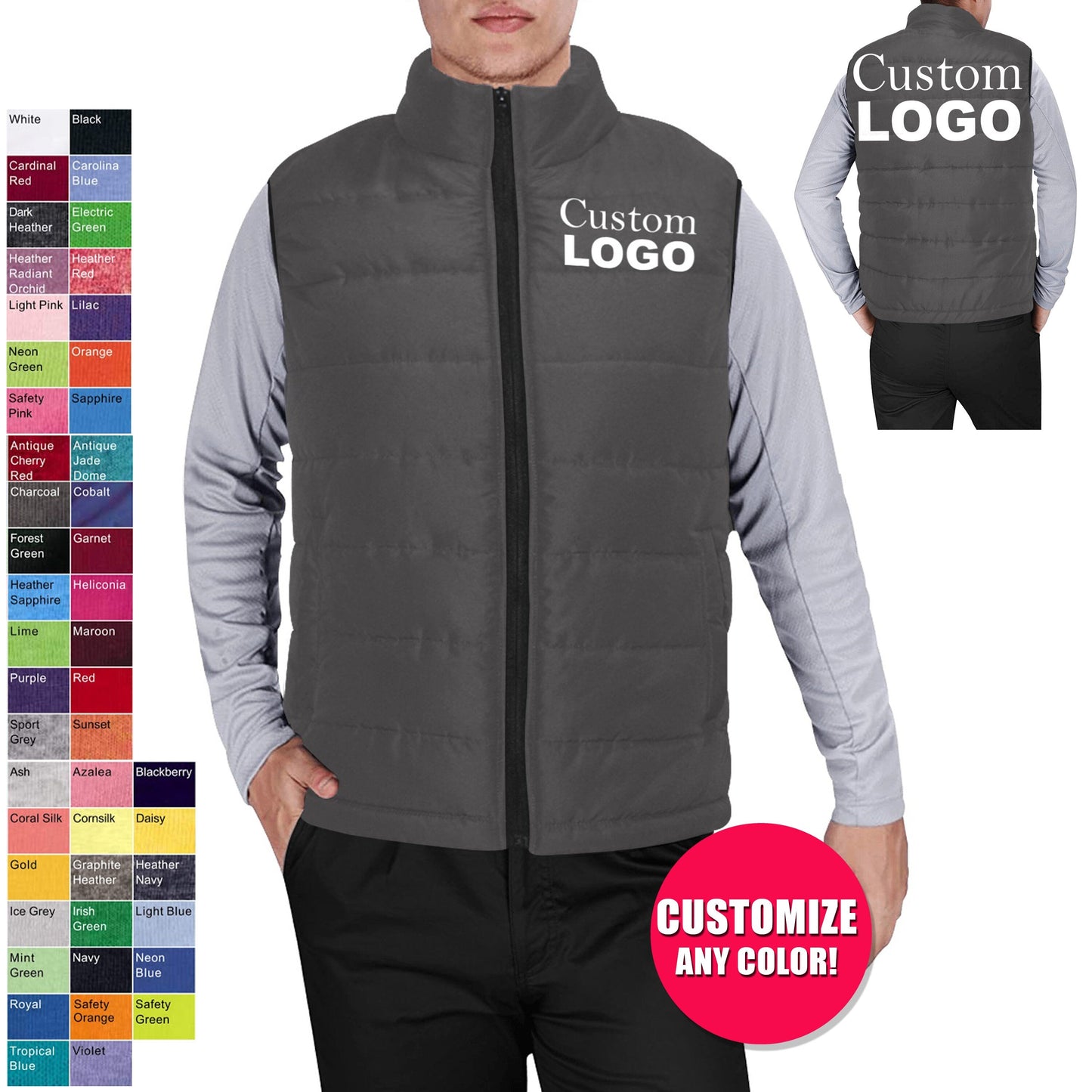 Custom Logo Padded Vest Jacket - Available In All Colors