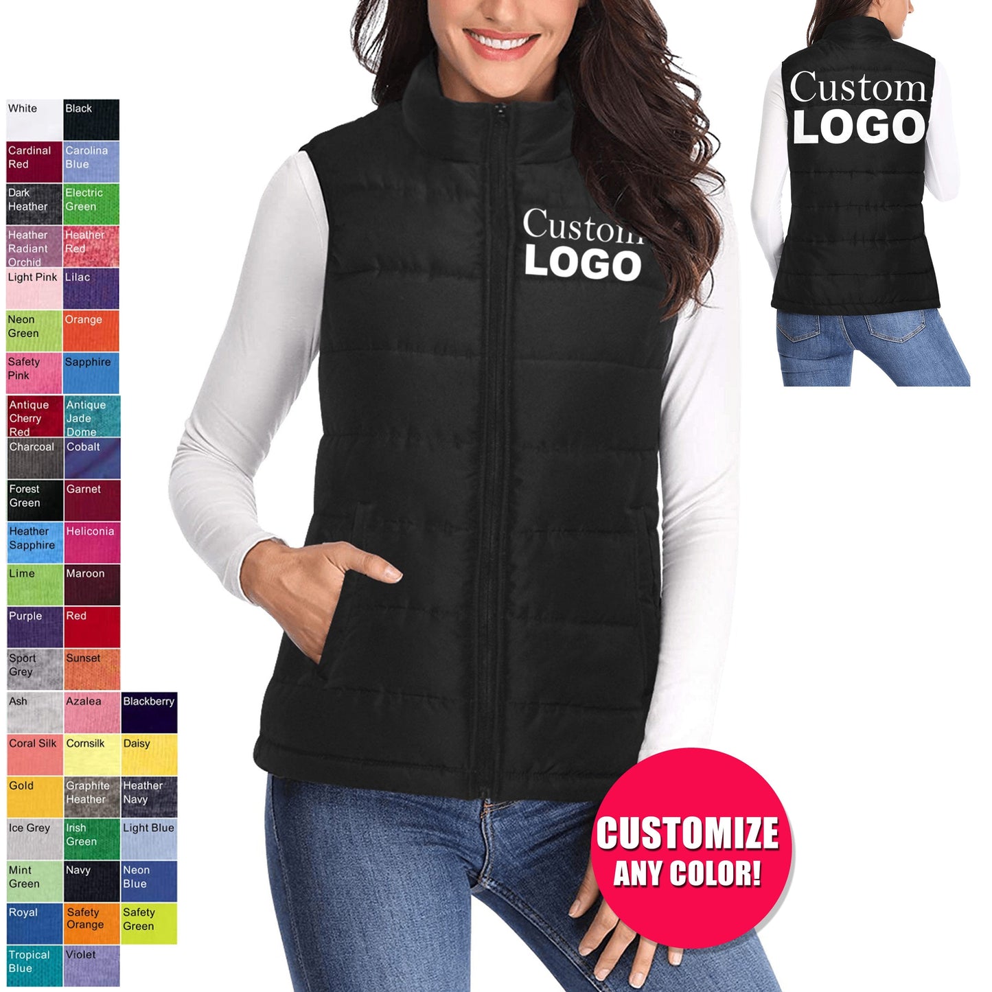 Custom Monogram Padded Vest Jacket - Available In All Colors