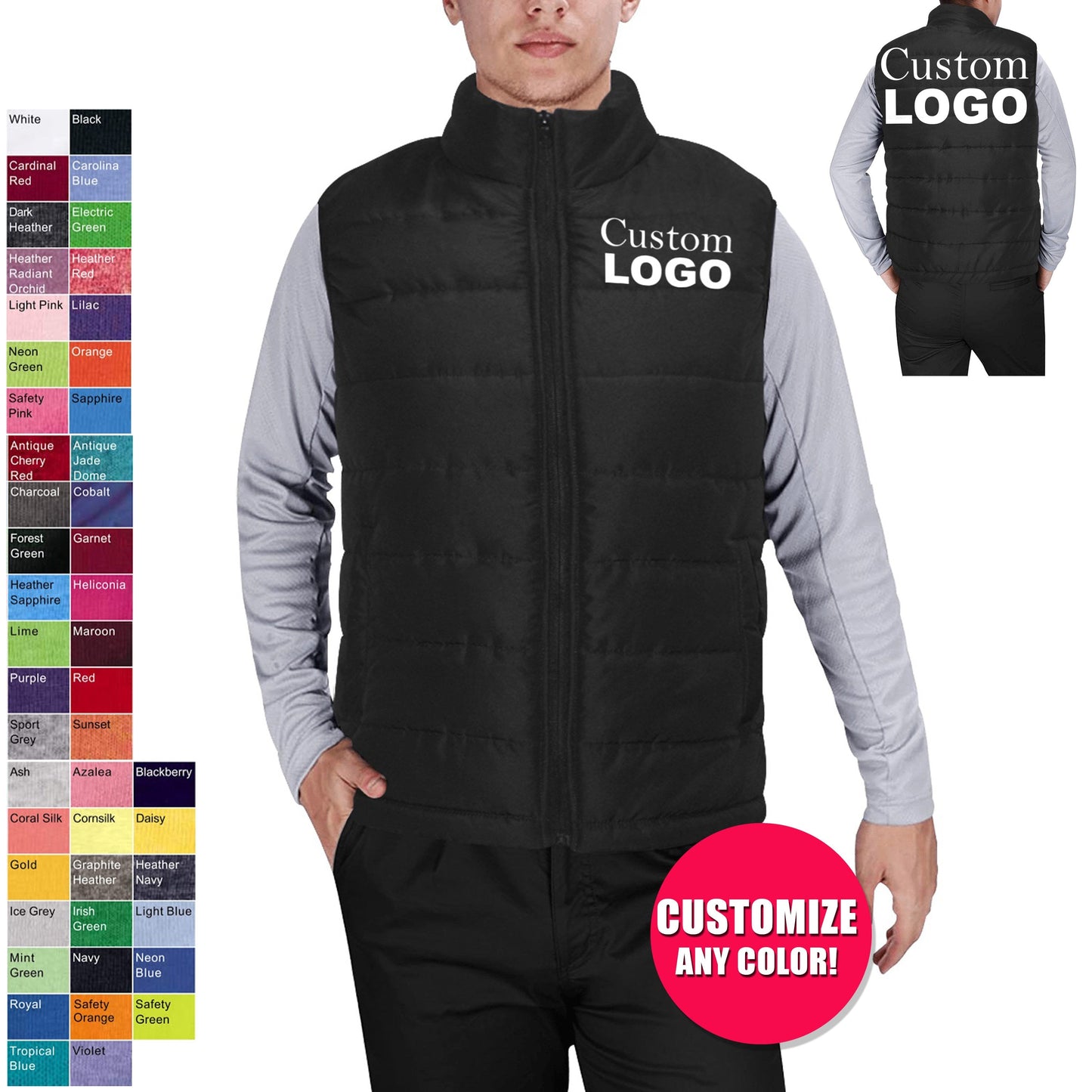 Custom Logo Padded Vest Jacket - Available In All Colors