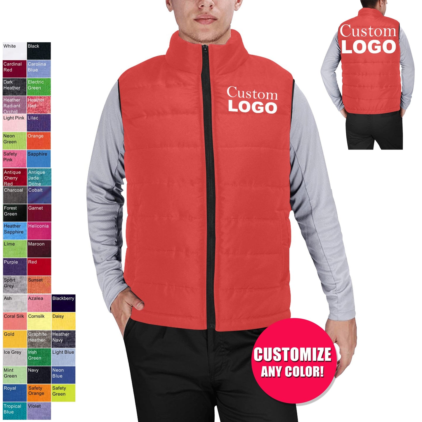 Custom Logo Padded Vest Jacket - Available In All Colors