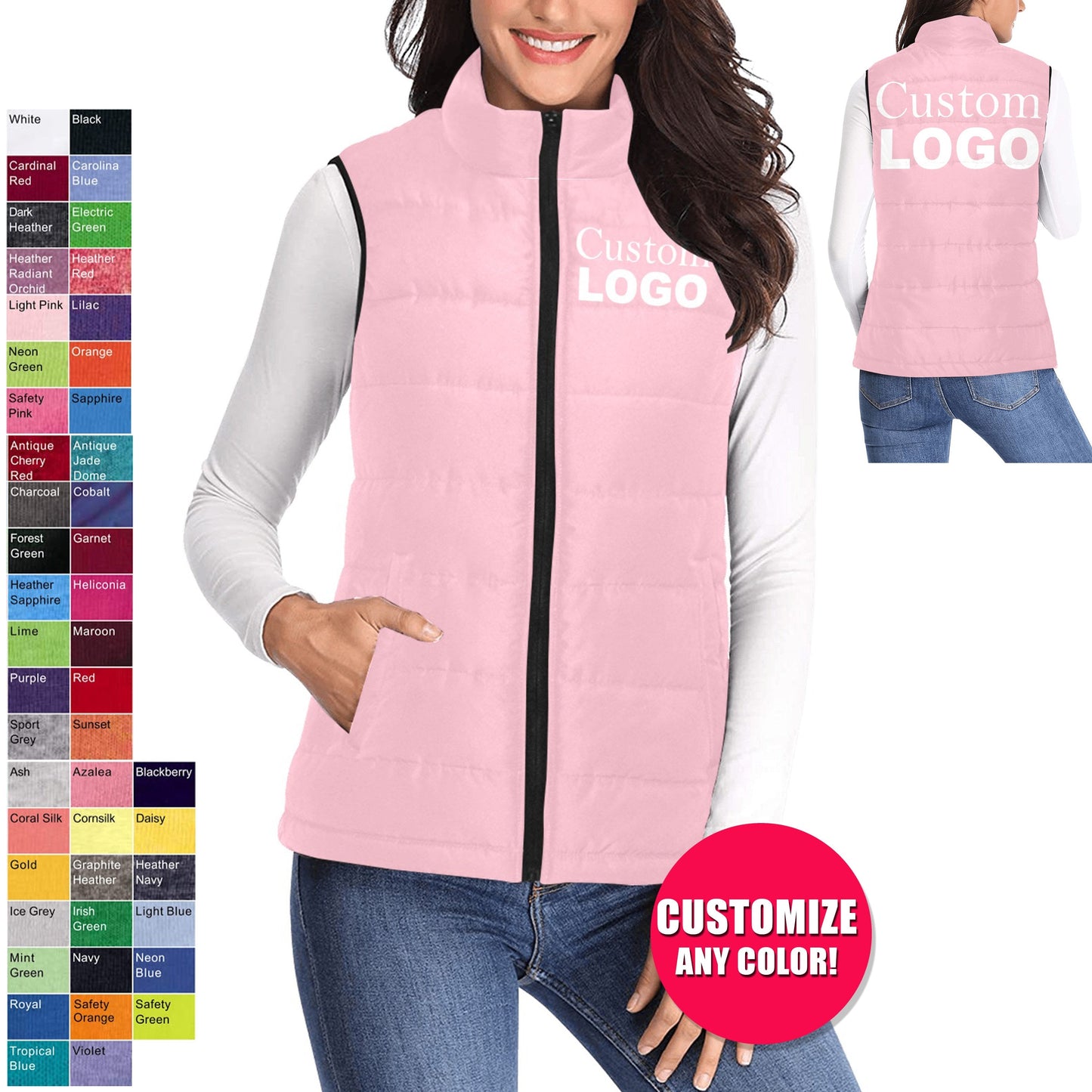 Custom Monogram Padded Vest Jacket - Available In All Colors