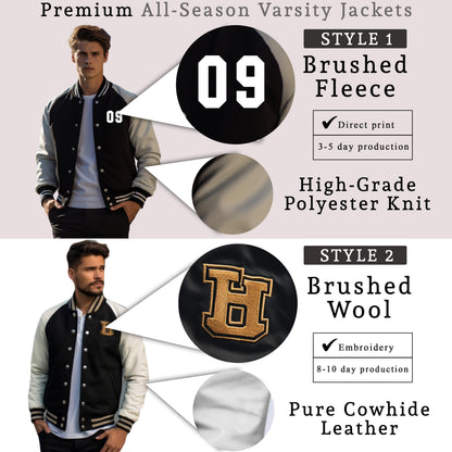 blue varsity jacket leather and fleece