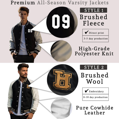 Leather and Fleece Green Varsity Jacket
